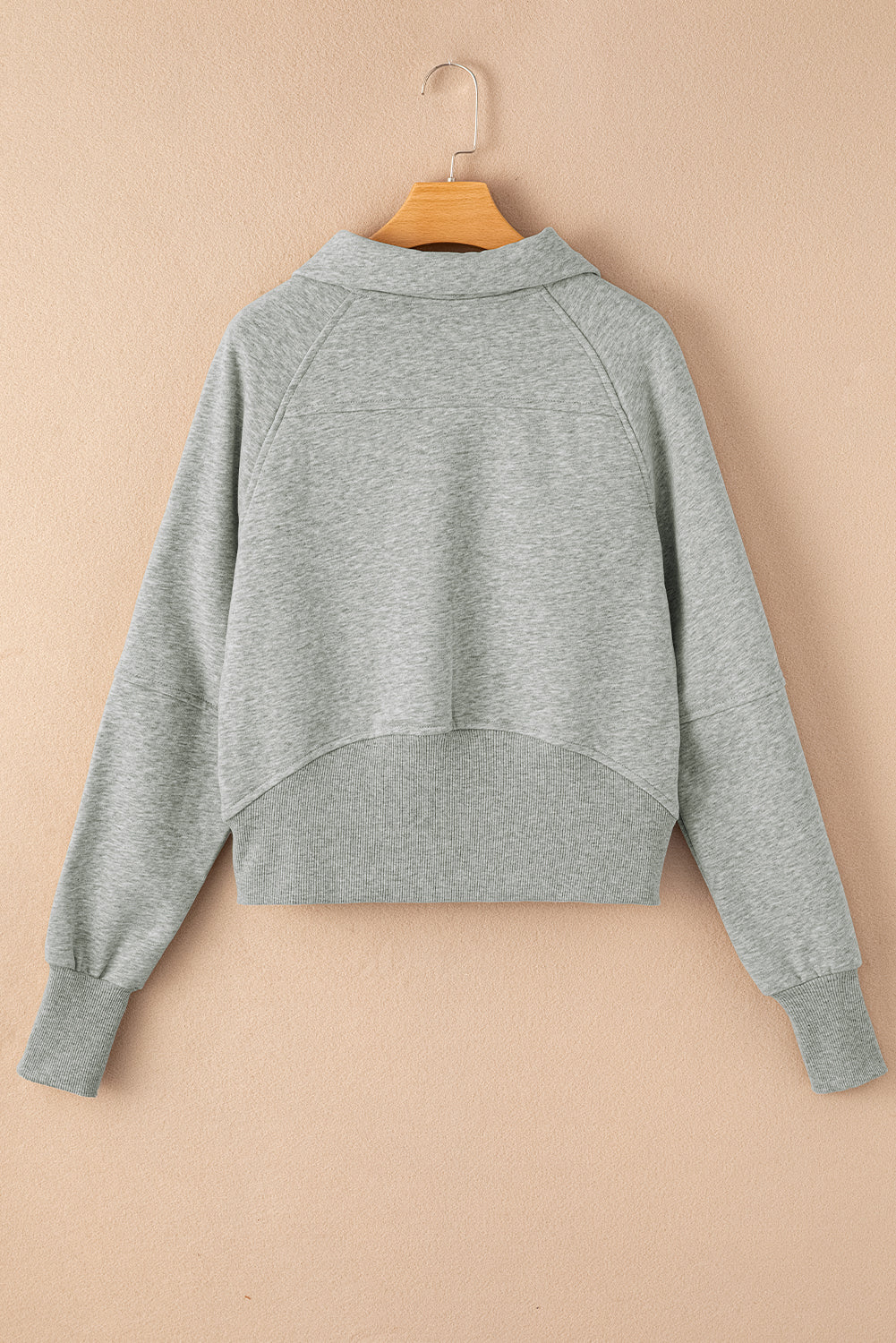 Zip Up Stand Collar Ribbed Thumbhole Sleeve Sweatshirt