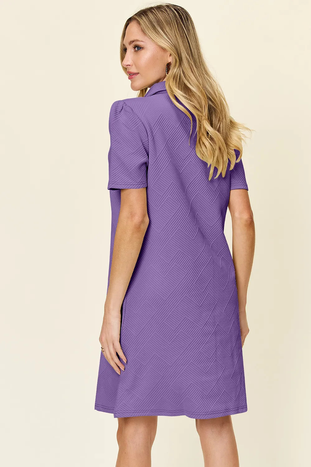 Double Take Full Size Texture Collared Neck Short Sleeve Dress  Shop One Place