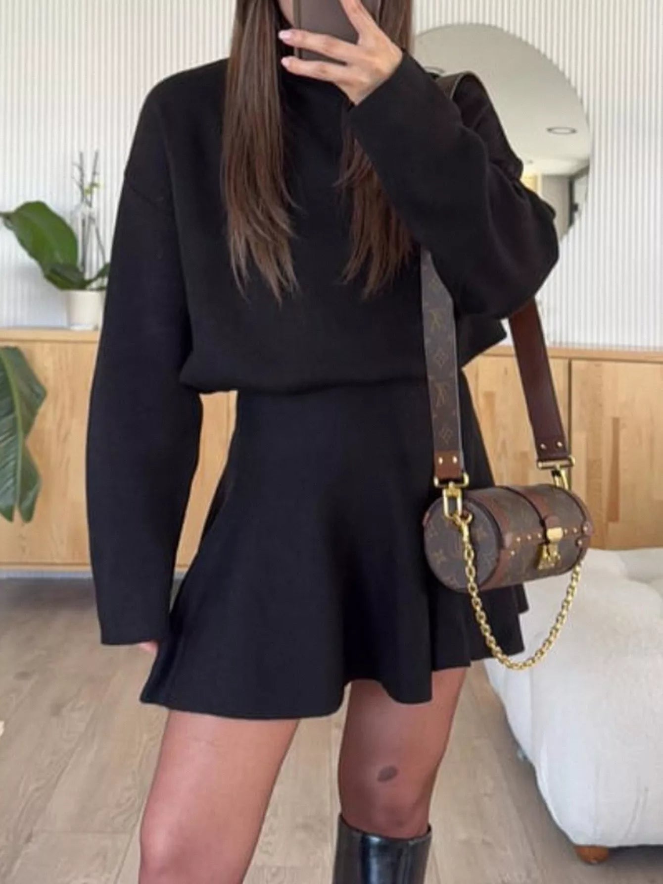 Turtleneck Dropped Shoulder Sweater and Skirt Set  Shop One Place