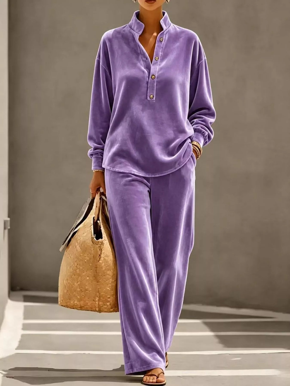 Women's Half-Button Top & Wide-Leg Pants Set – view 17