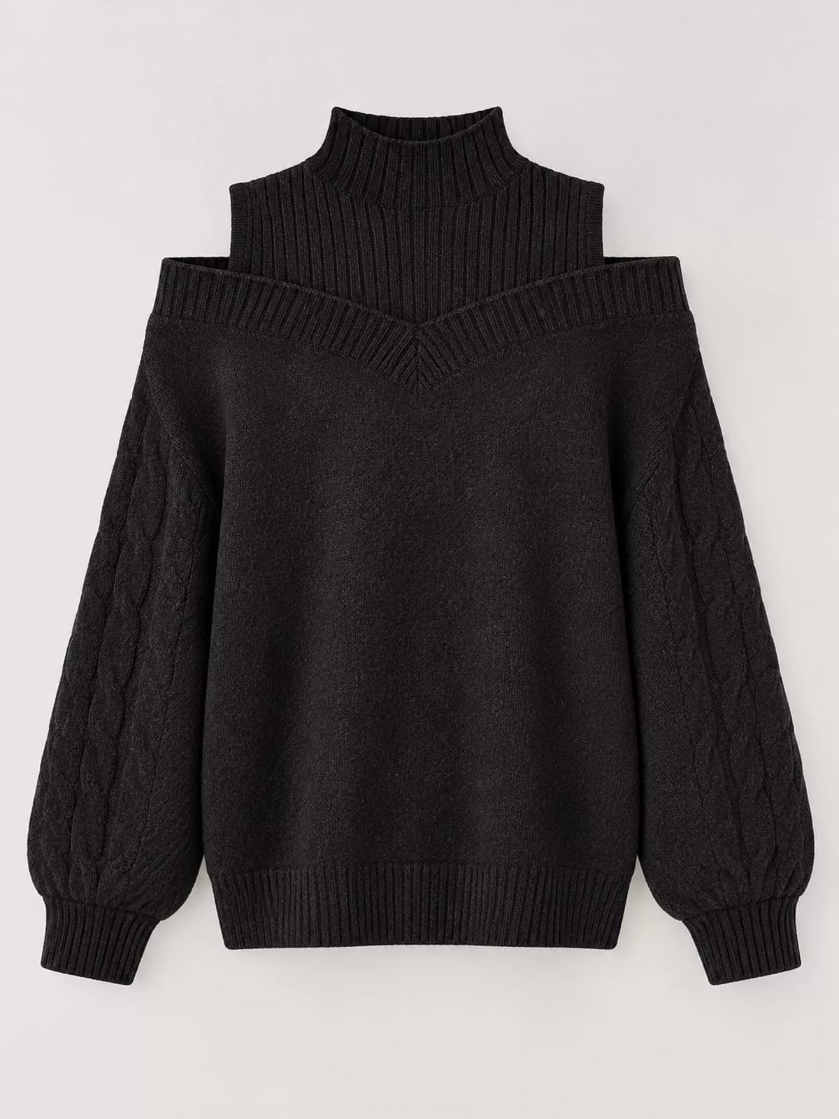 Women's Cold Shoulder Mock Neck Cable Knit Sweater – view 17