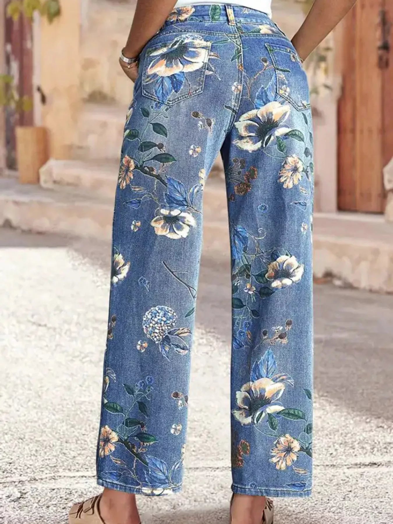 Floral Print Wide Leg Jeans  Shop One Place