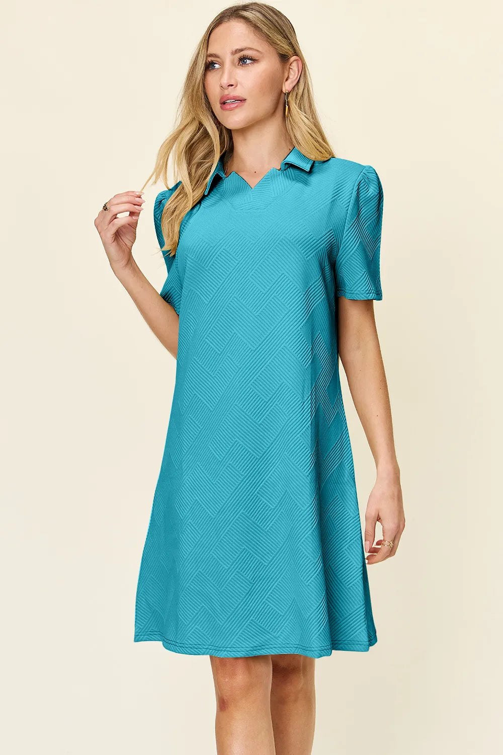 Double Take Full Size Texture Collared Neck Short Sleeve Dress  Shop One Place