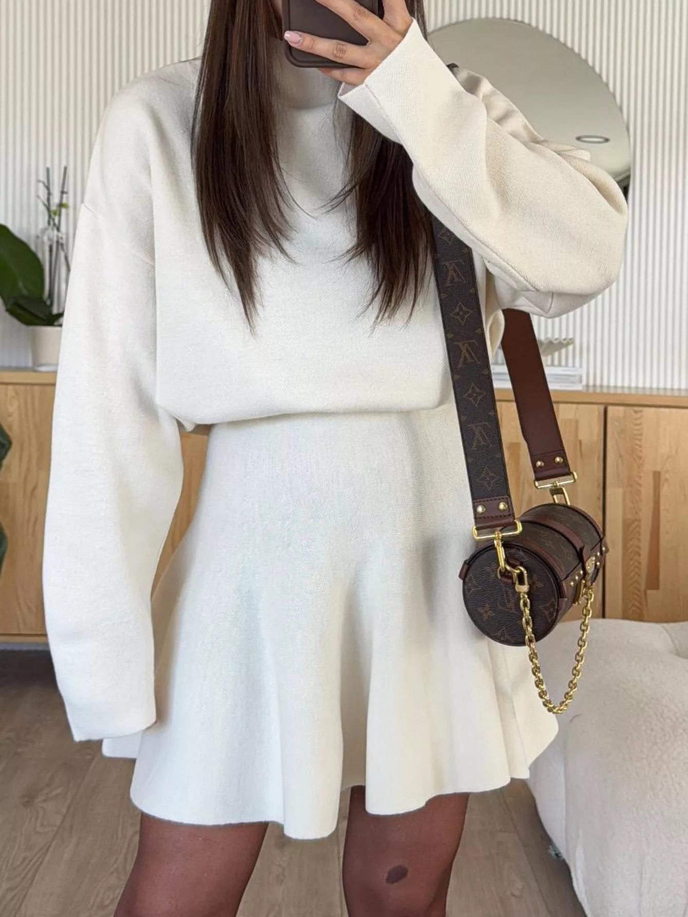Turtleneck Dropped Shoulder Sweater and Skirt Set  Shop One Place