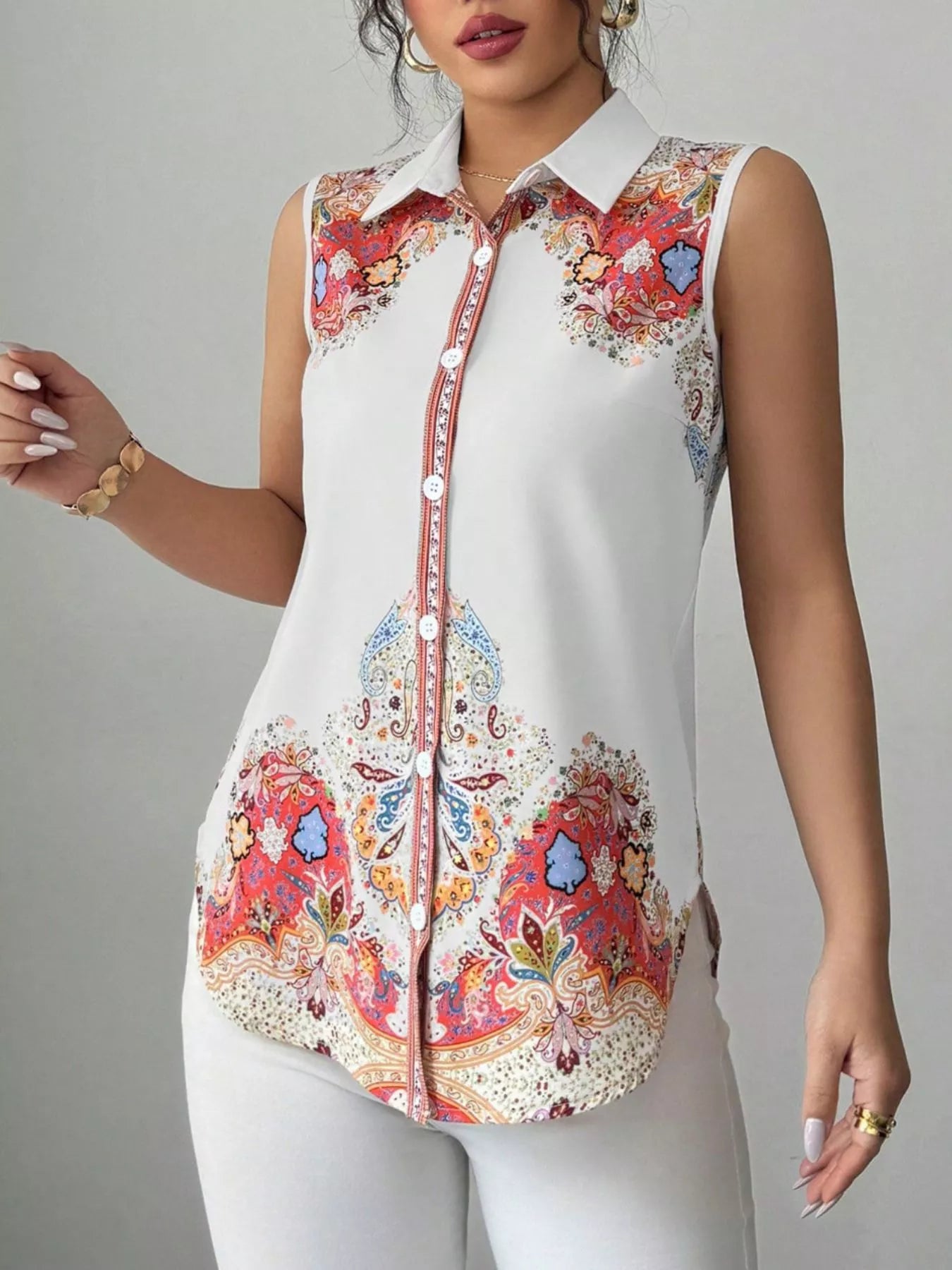 Button Up Sleeveless Shirt  Shop One Place