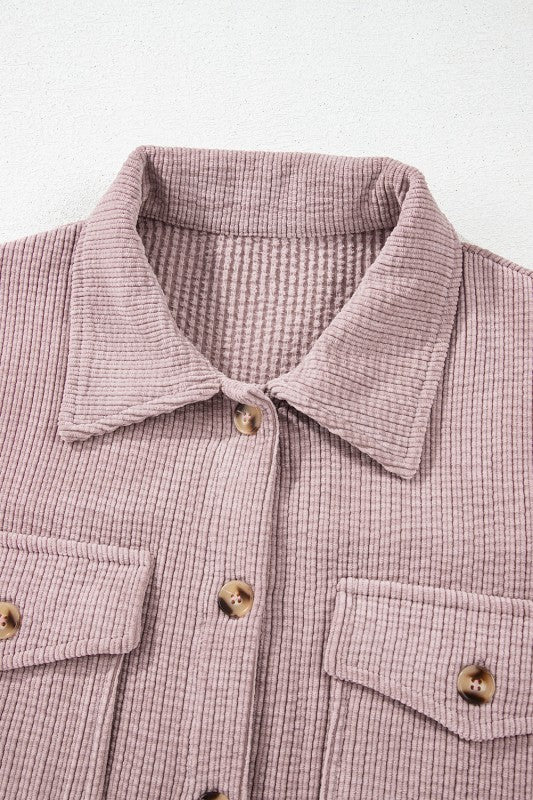Solid Corduroy Button-Up Pocketed Shacket  Shop One Place