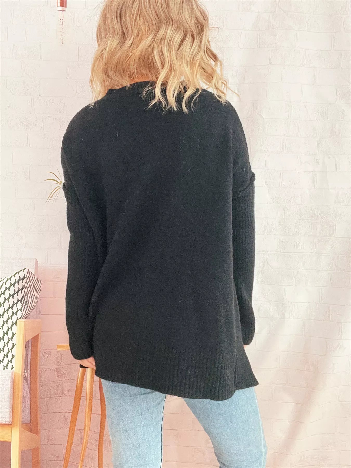 V-Neck Dropped Shoulder Sweater  Shop One Place