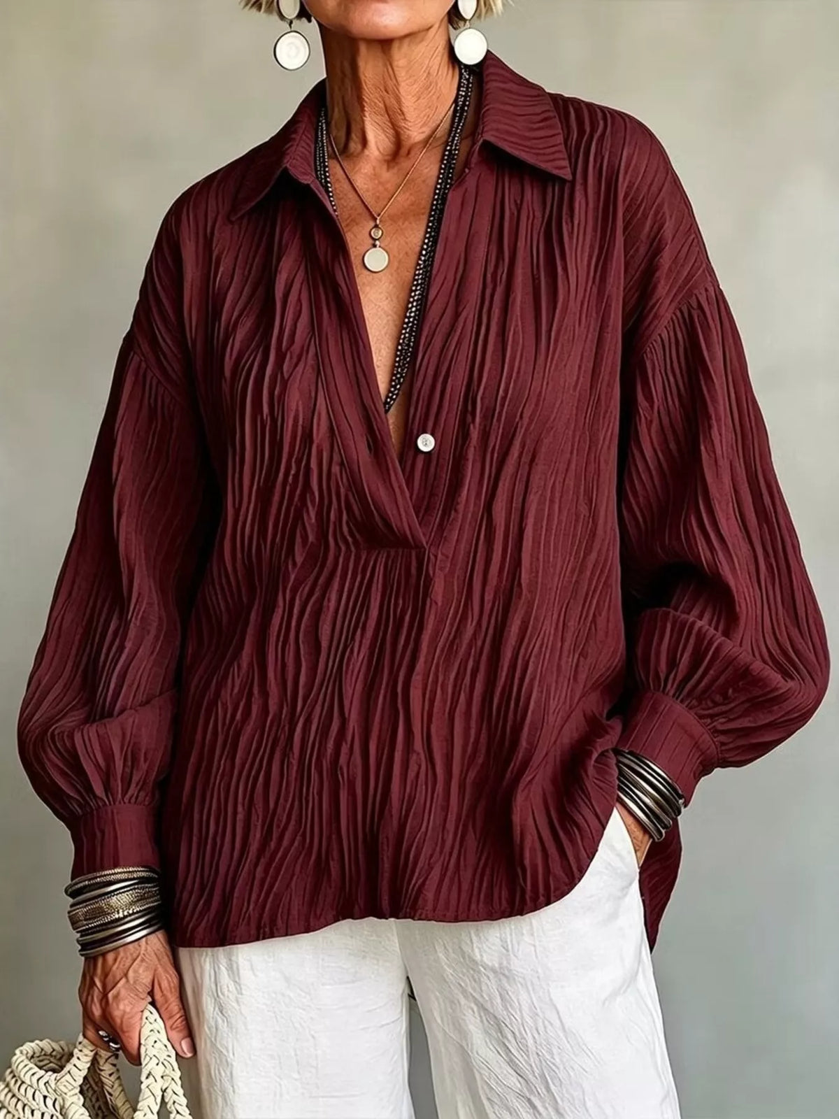 Women's Textured Long Sleeve Button Blouse – view 6