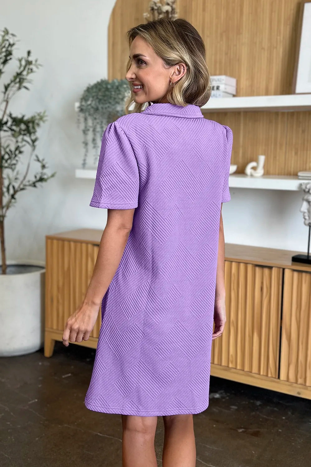 Double Take Full Size Texture Collared Neck Short Sleeve Dress  Shop One Place