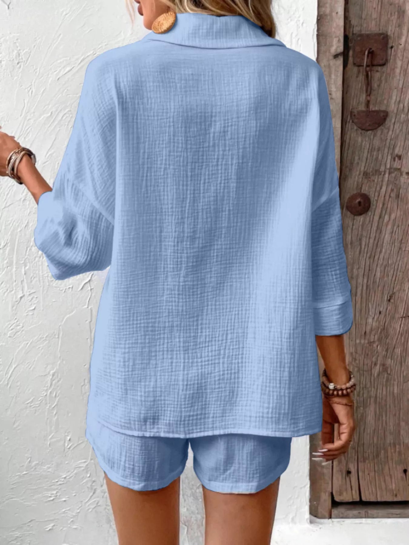 Button Detail Top and Shorts Set  Shop One Place