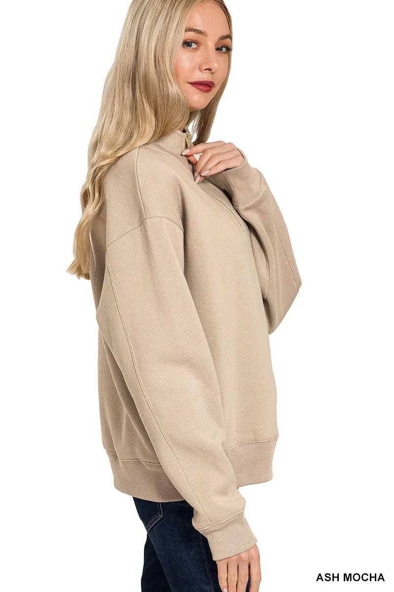 Zenana Fleece Half Zip Sweatshirt  Shop One Place
