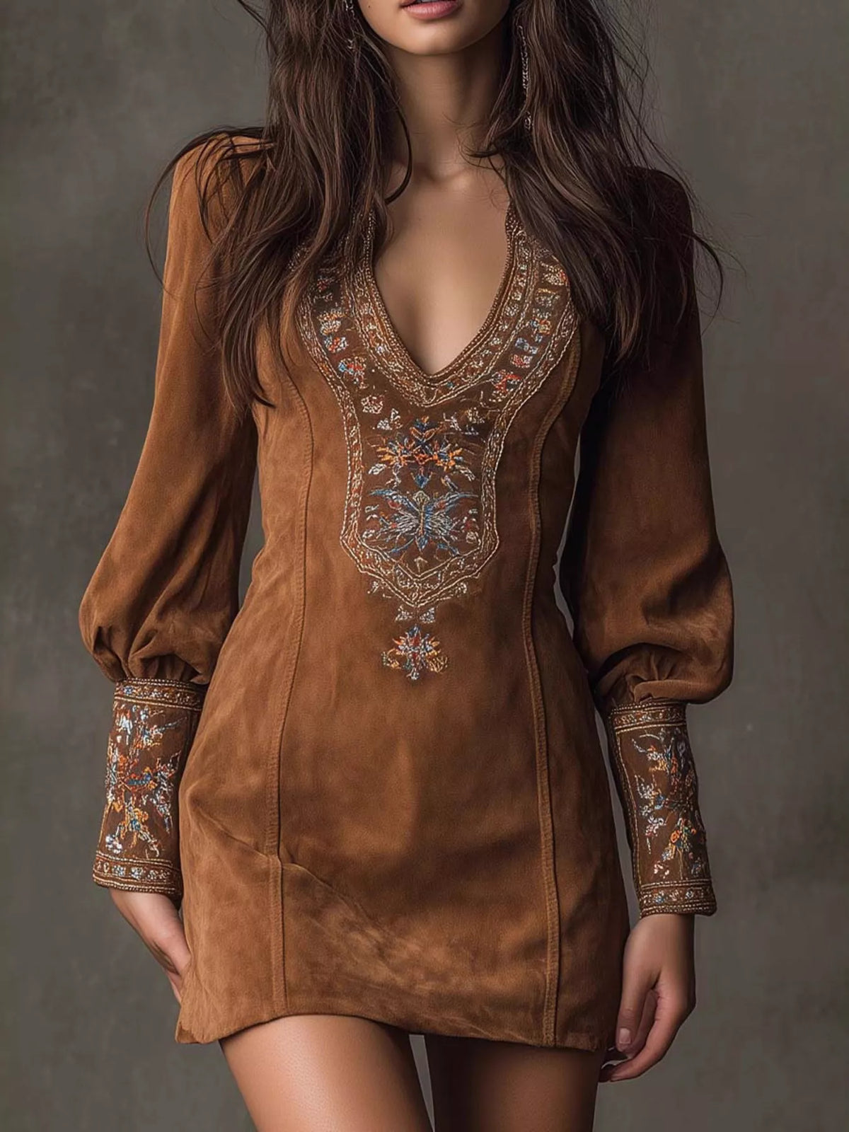 Embroidered Lantern Sleeve Mini Dress  Shop One Place