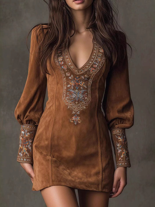 Embroidered Lantern Sleeve Mini Dress  Shop One Place