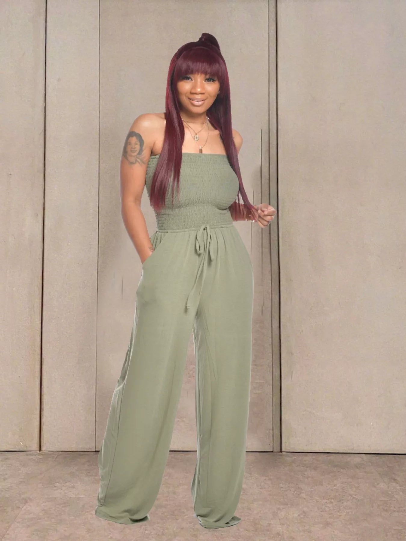 Strapless Smocked Wide-Leg Jumpsuit  Shop One Place