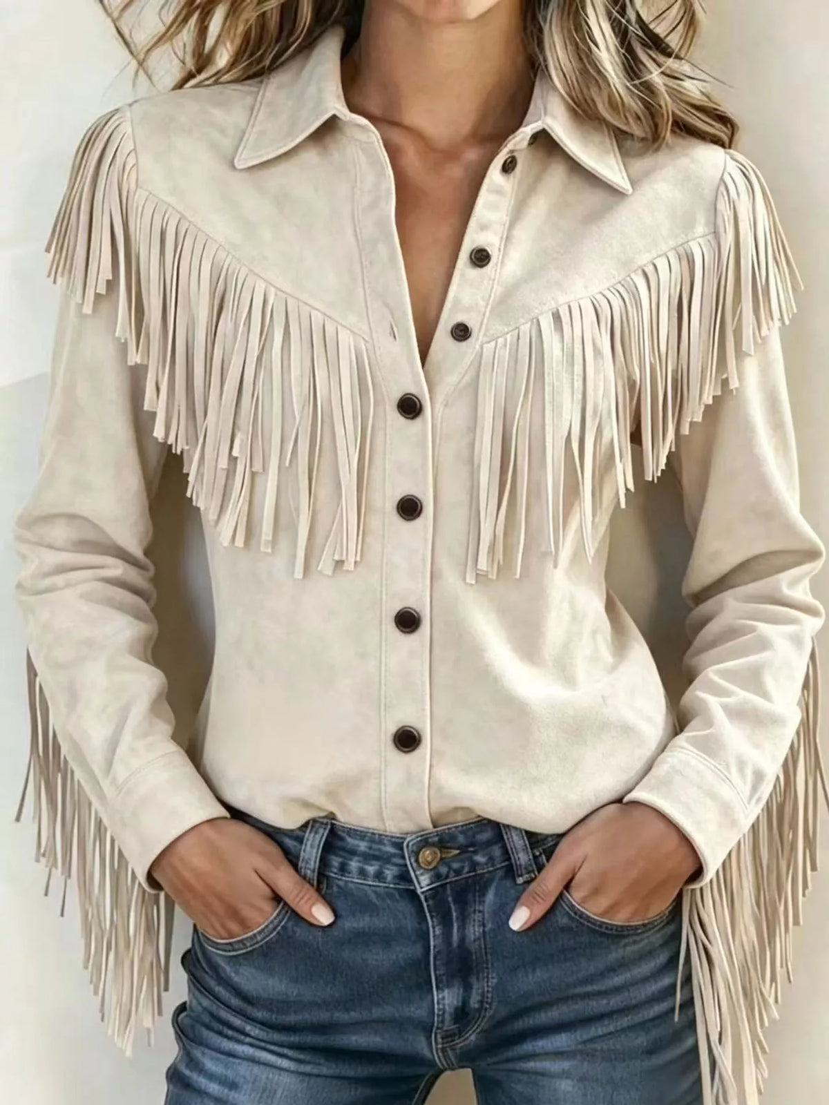 Women's Fringed Button-Up Knit Shirt – view 8
