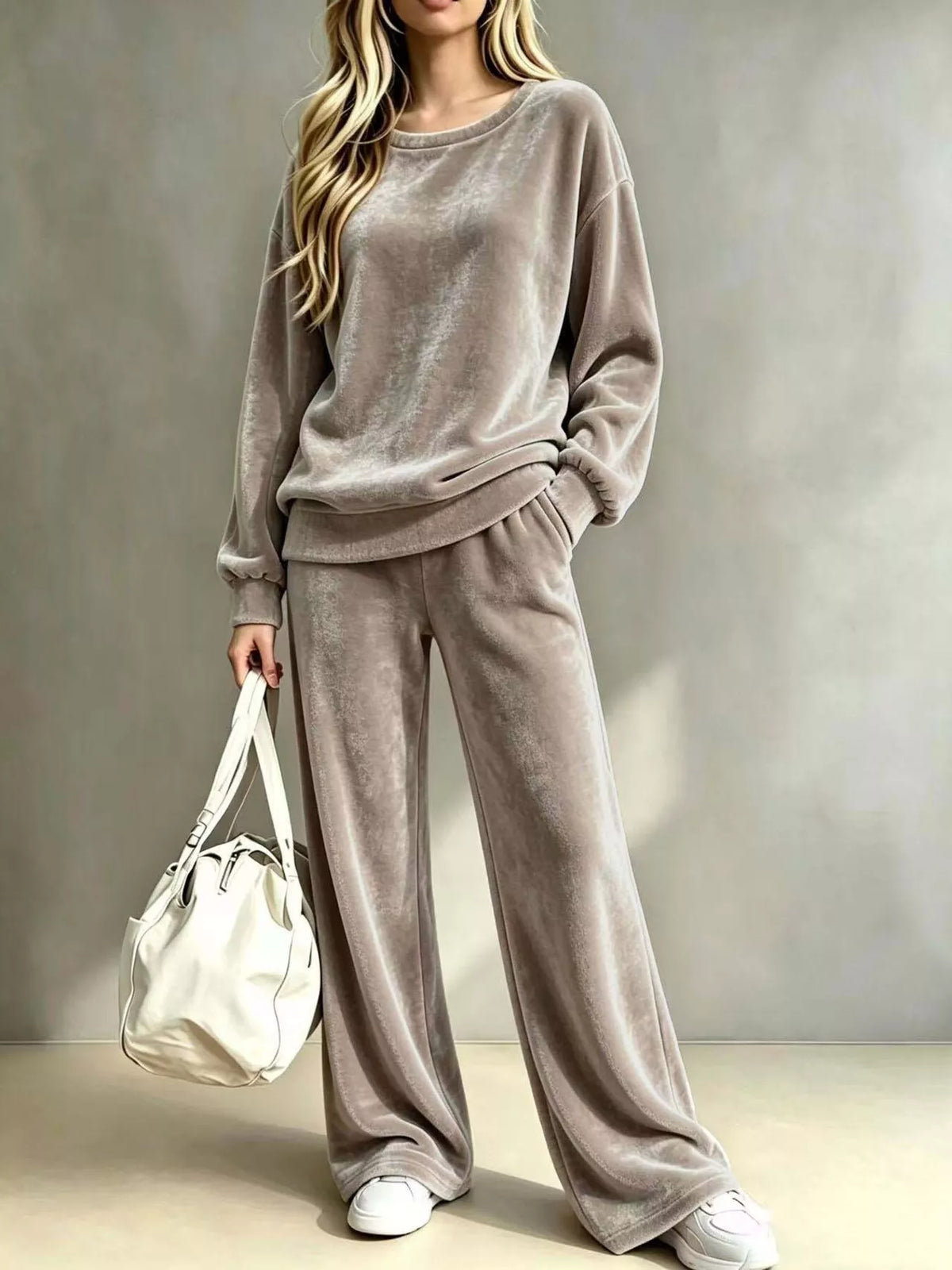 Full Size Velvet Dropped Shoulder Top and Wide-Leg Pants Set Plus Size  Shop One Place