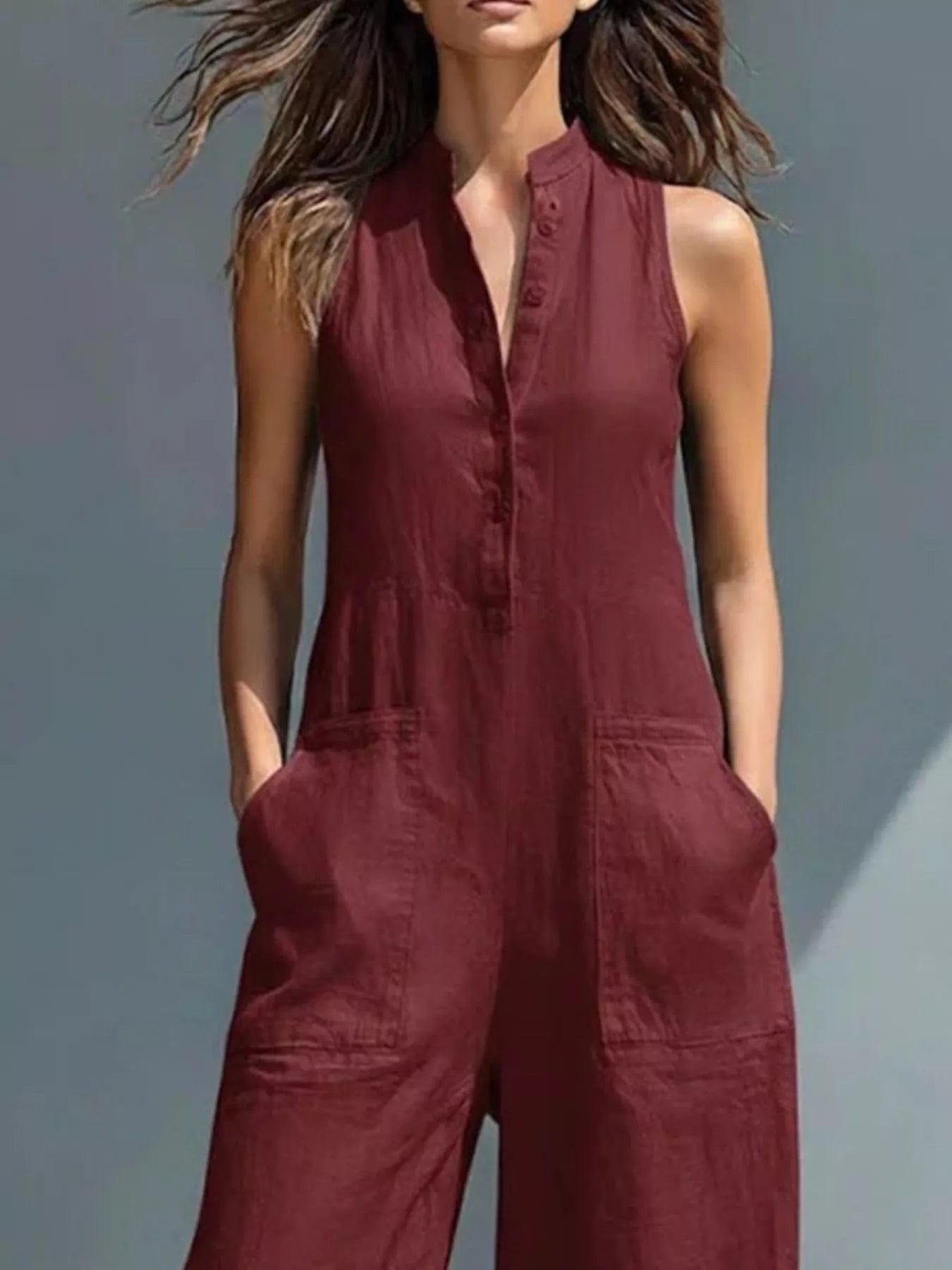 Full Size Button Front Sleeveless Jumpsuit Plus Size  Shop One Place