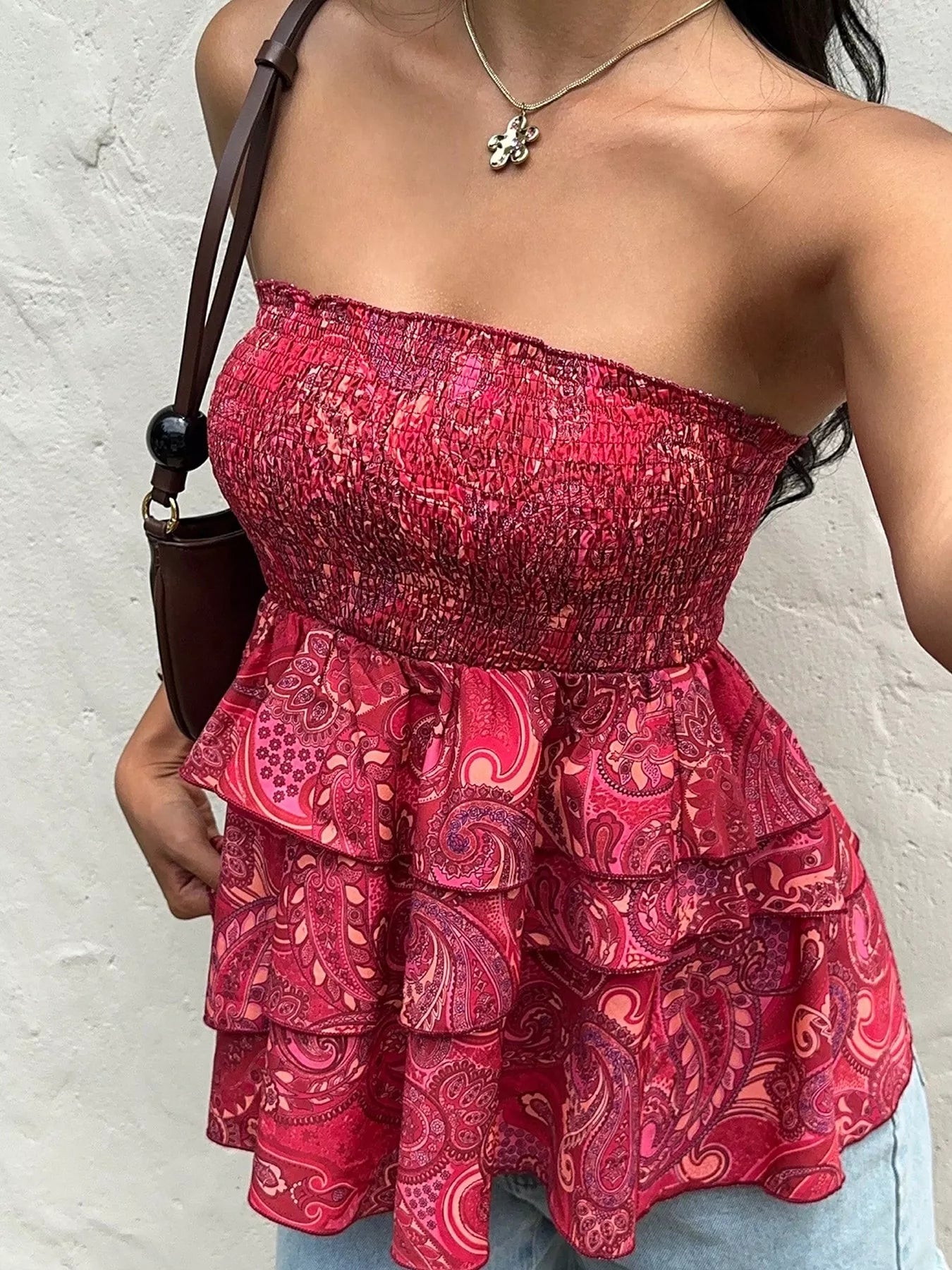 Smocked Layered Paisley Print Tube Top  Shop One Place
