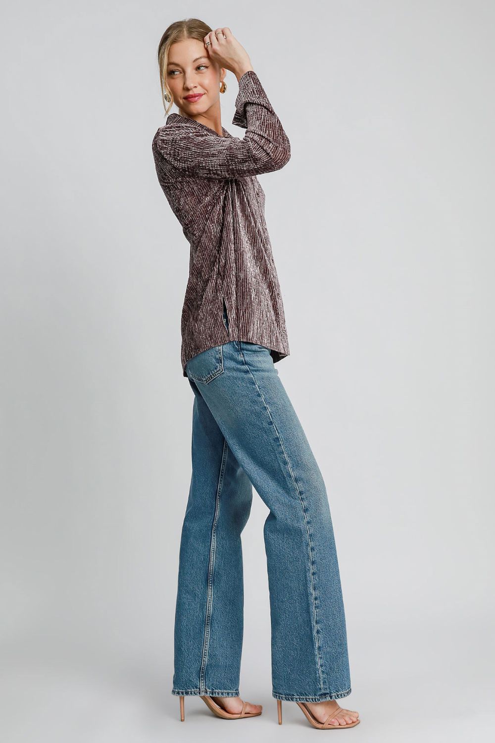 Umgee Side Slit Texture Button Up Shirt  Shop One Place