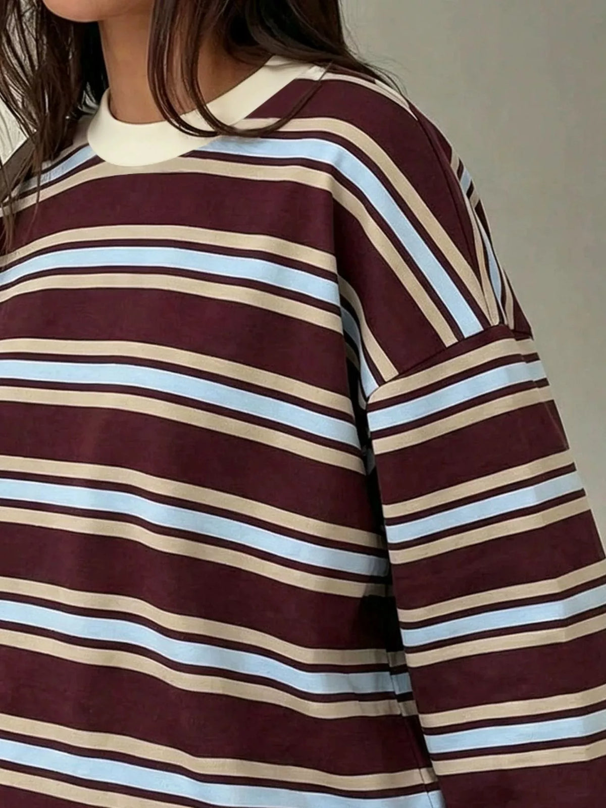 Full Size Casual Long-Sleeve Striped Crew Neck T-Shirt Plus Size  Shop One Place