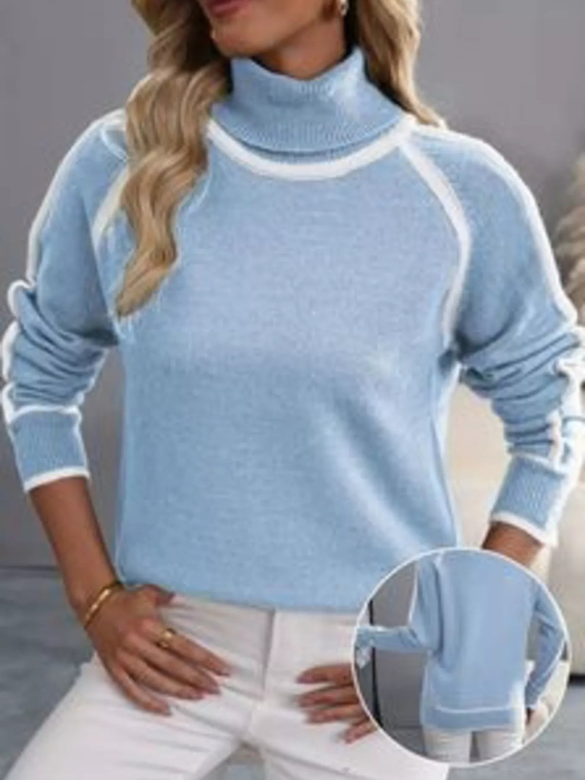 Women's Contrast Trim Turtleneck Sweater – view 7