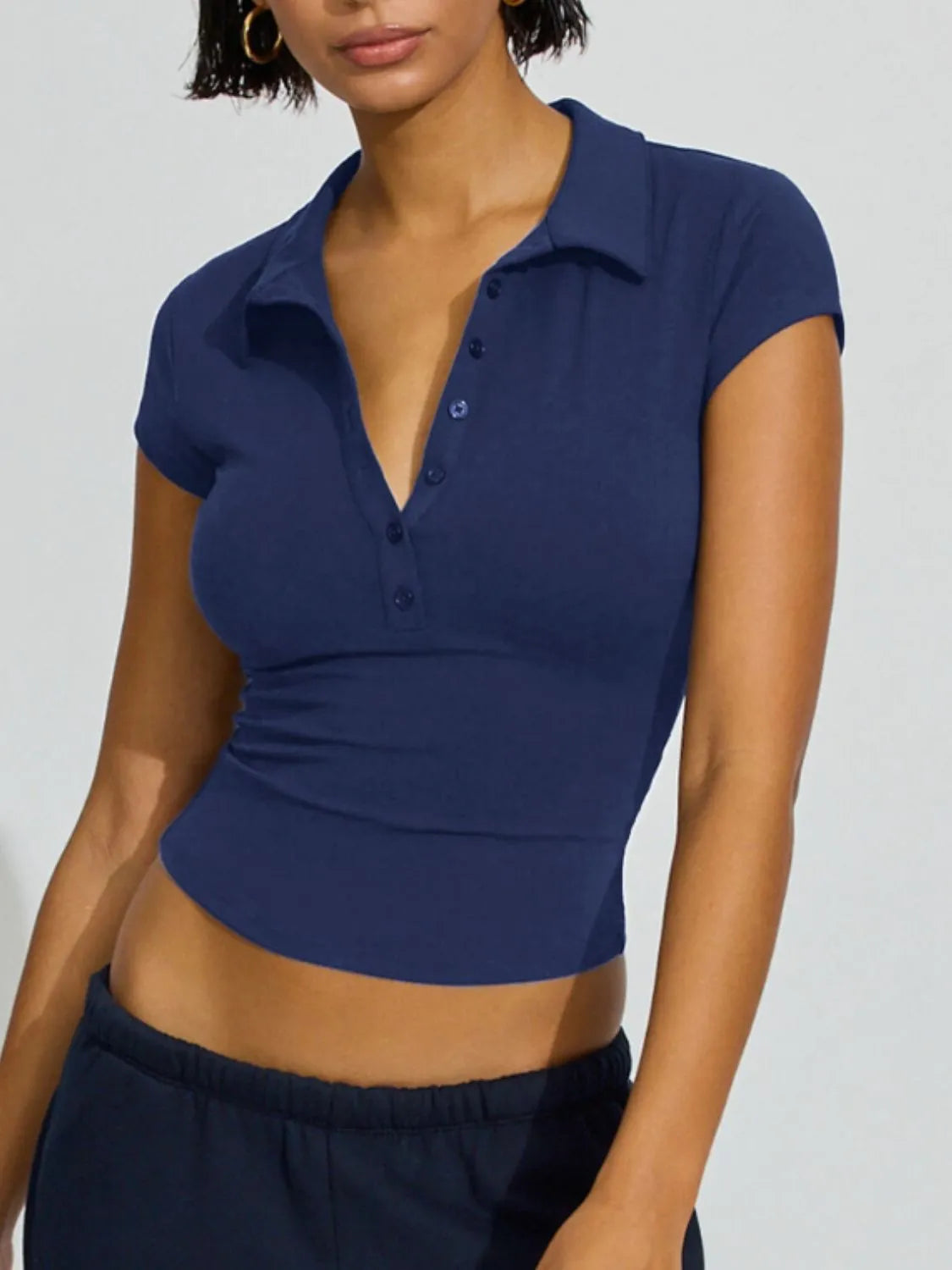 Collared Neck Short Sleeve Top  Shop One Place