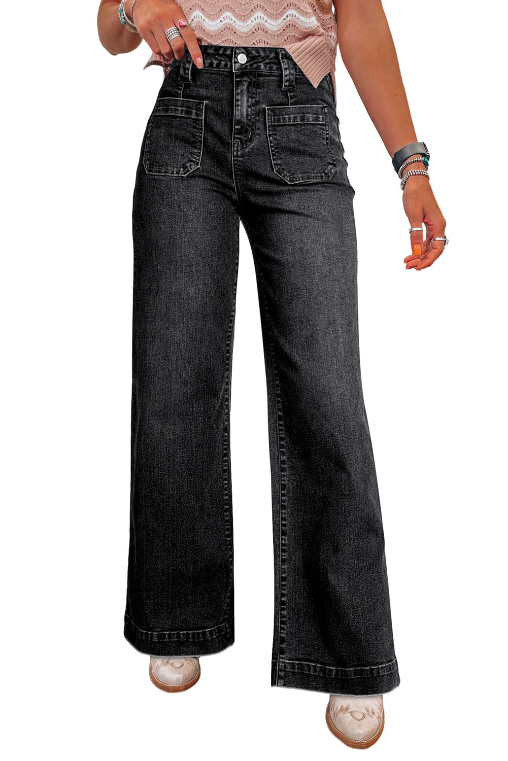 Sail Blue Wide Leg Pocketed High Waist Jeans  Shop One Place