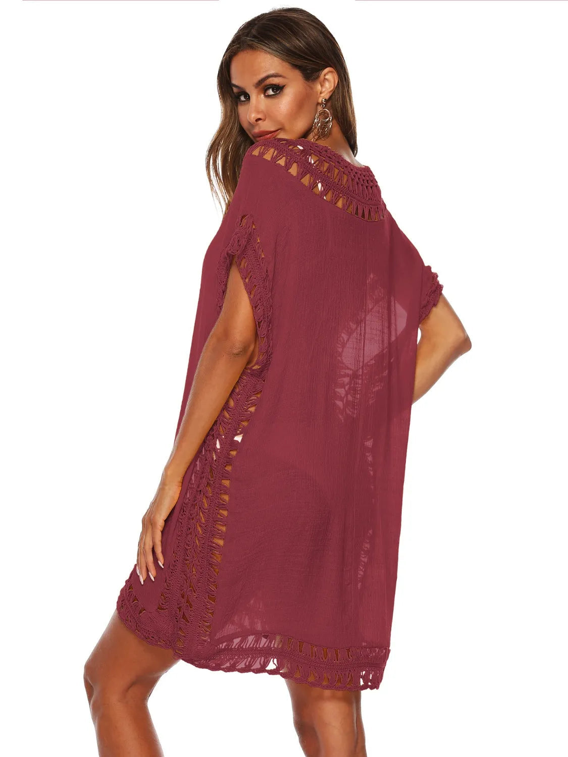 Bohemian Crochet Trim Beach Cover Up Dress  Shop One Place