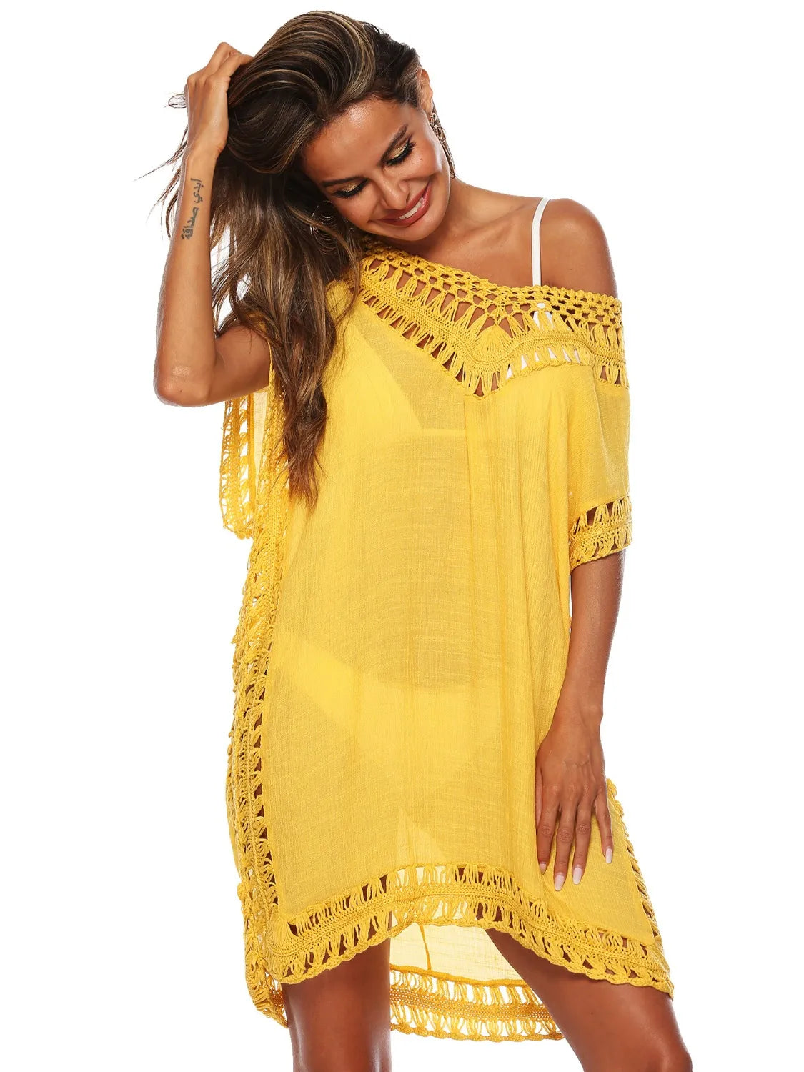 Bohemian Crochet Trim Beach Cover Up Dress  Shop One Place