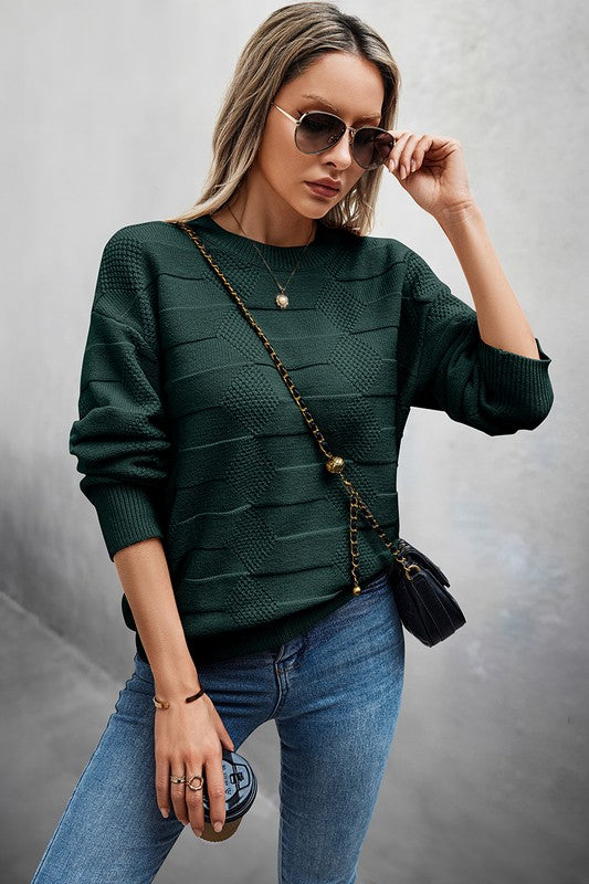 Solid Round Neck Knit Loose Long Sleeves Sweater  Shop One Place