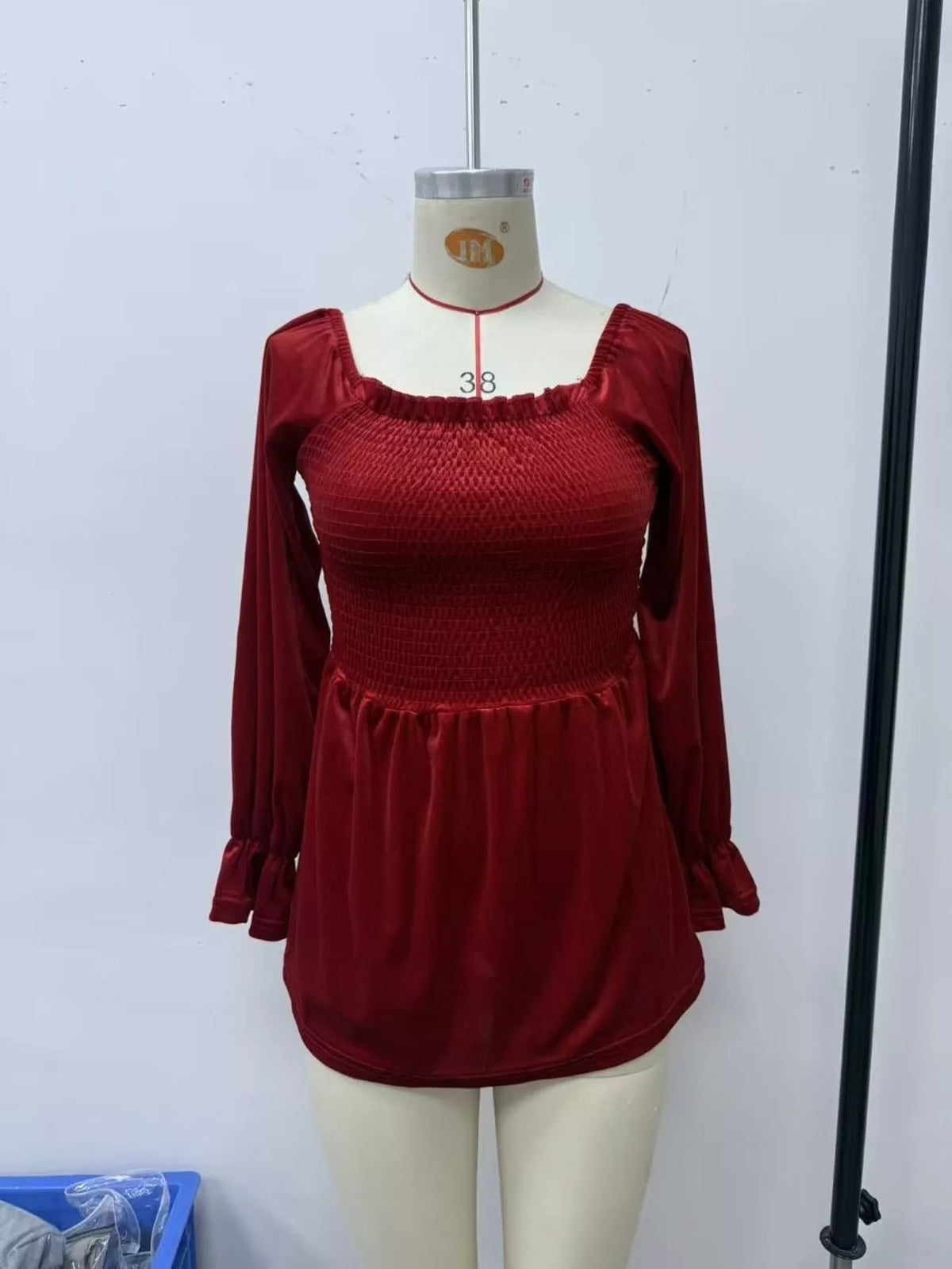 Women's Velvet Smocked Peplum Blouse – view 14