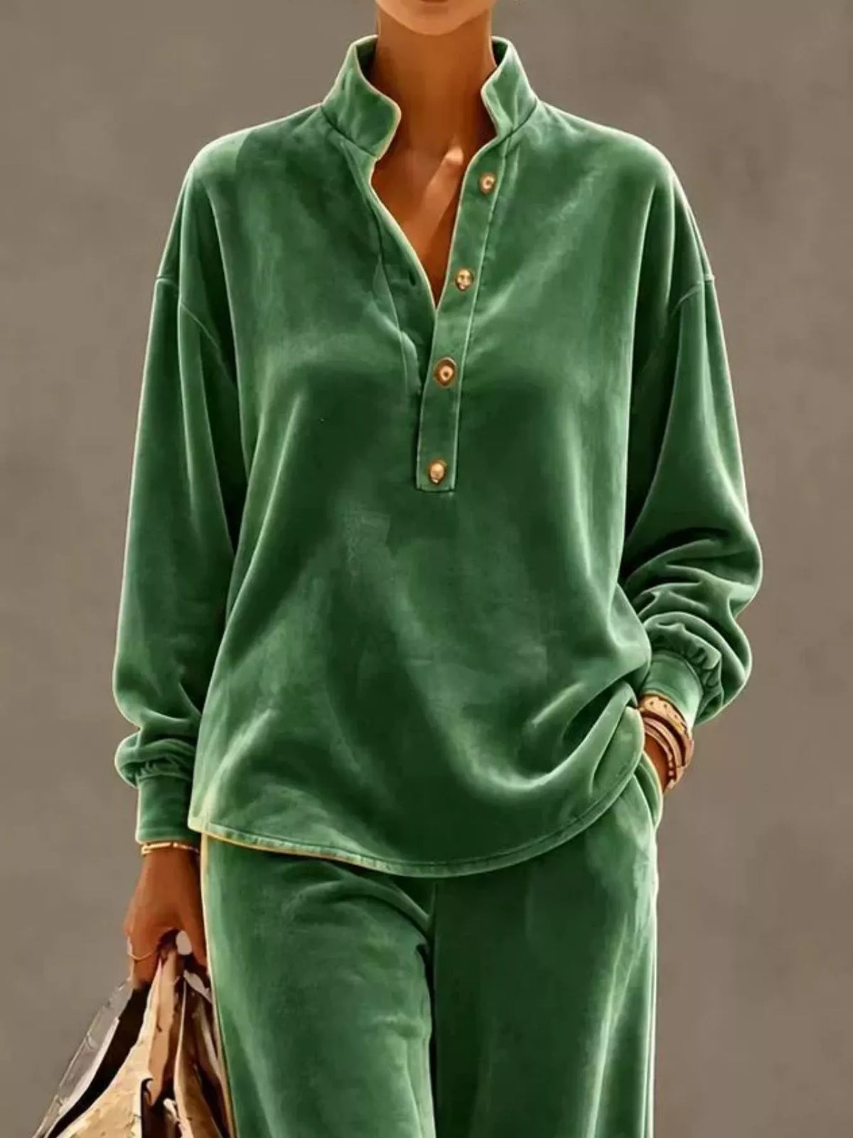 Women's Half-Button Top & Wide-Leg Pants Set – view 14