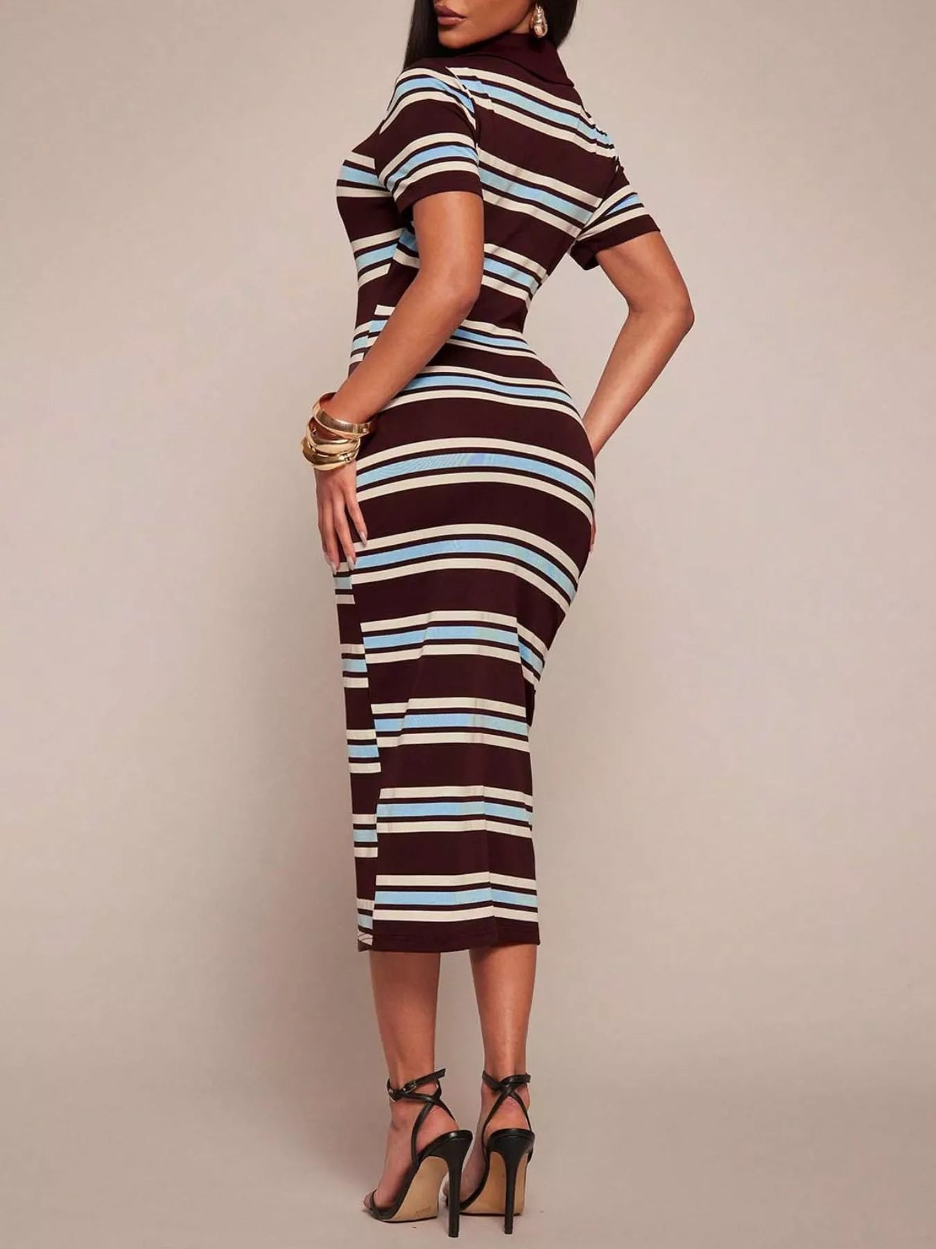 Striped Polo Collar Midi Dress  Shop One Place