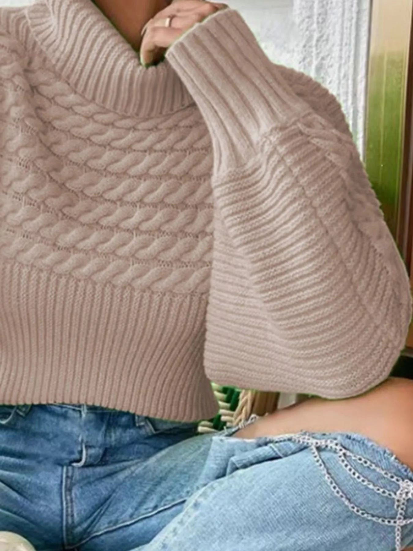 Full Size Textured Knit Turtleneck Long Sleeve Sweater Plus Size - Shop One Place