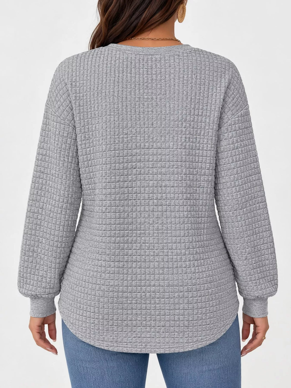 Women's Plus Size Waffle Knit Crew Neck Sweatshirt – view 19