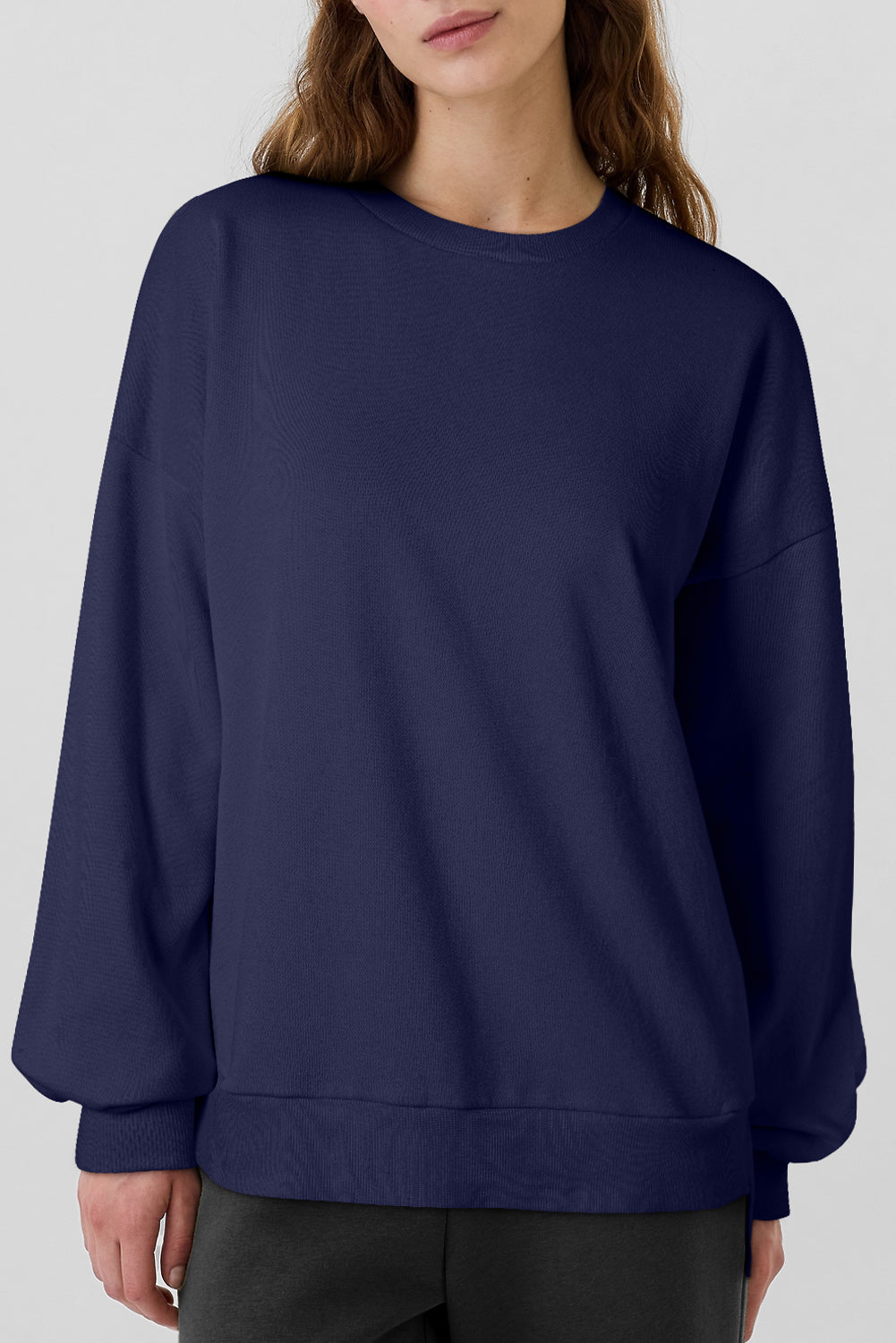 Black Solid Fleece Lined Drop Shoulder High Low Sweatshirt