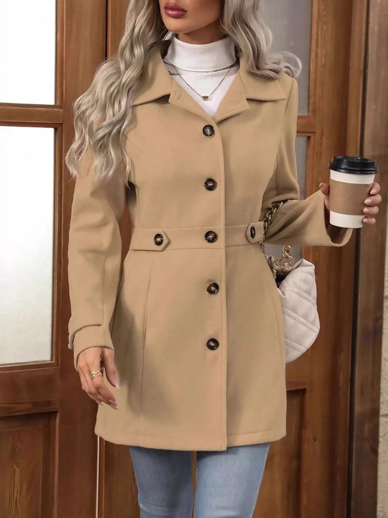 Button Up Long Sleeve Coat  Shop One Place