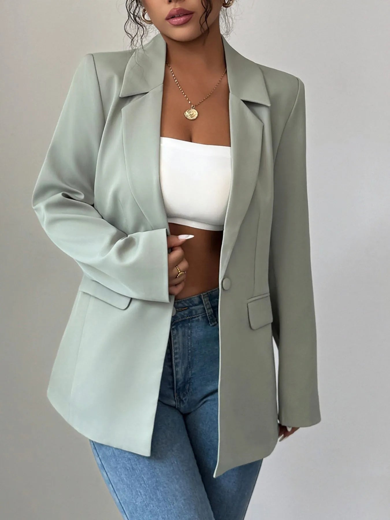 Women's One Button Lapel Collar Blazer  Shop One Place