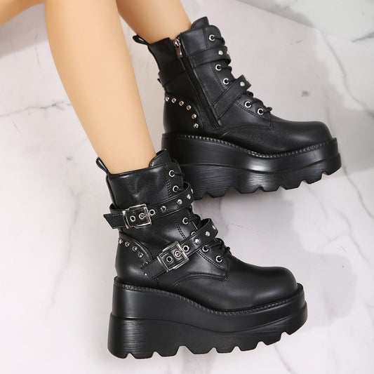 PU Leather Wedge Boots with Side Zip  Shop One Place