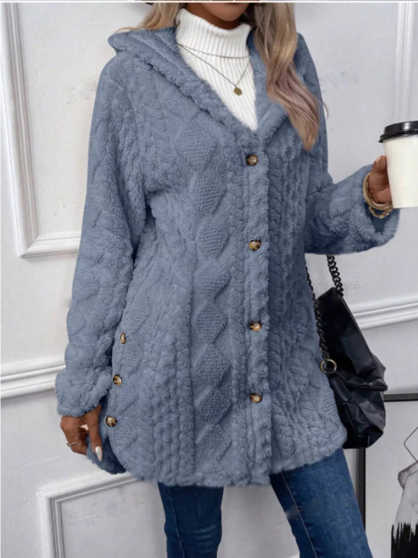 Hooded Button-Down Fleece Outerwear  Shop One Place