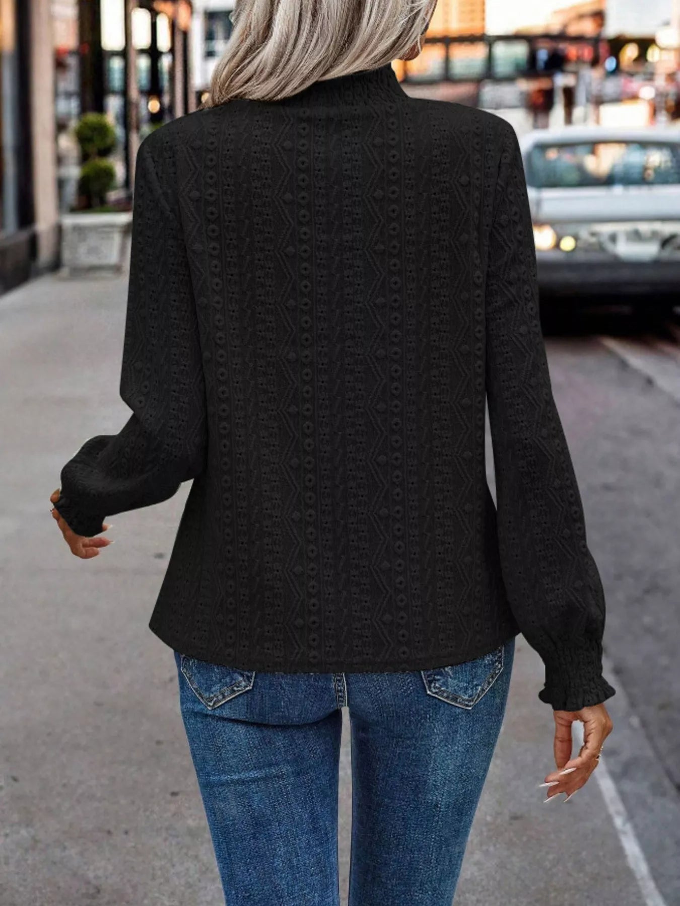 Texture Mock Neck Long Sleeve Blouse  Shop One Place