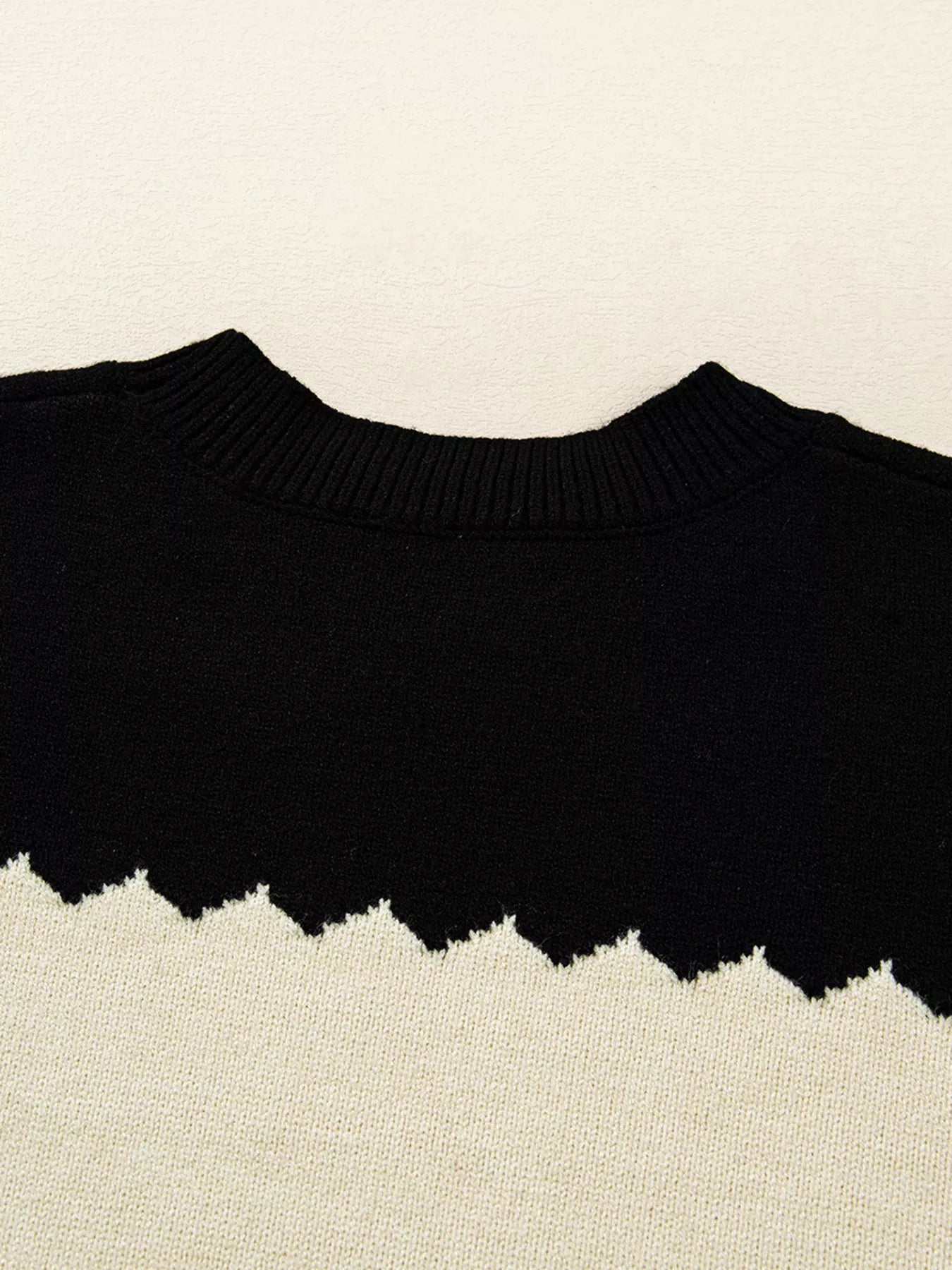 Color Block Crew Neck Drop Shoulder Sweater  Shop One Place