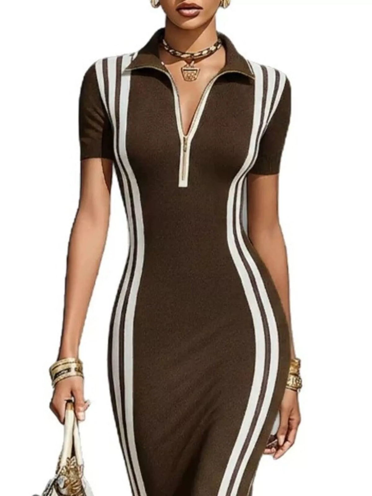 Women's Side Stripe Short Sleeve Maxi Dress – view 7