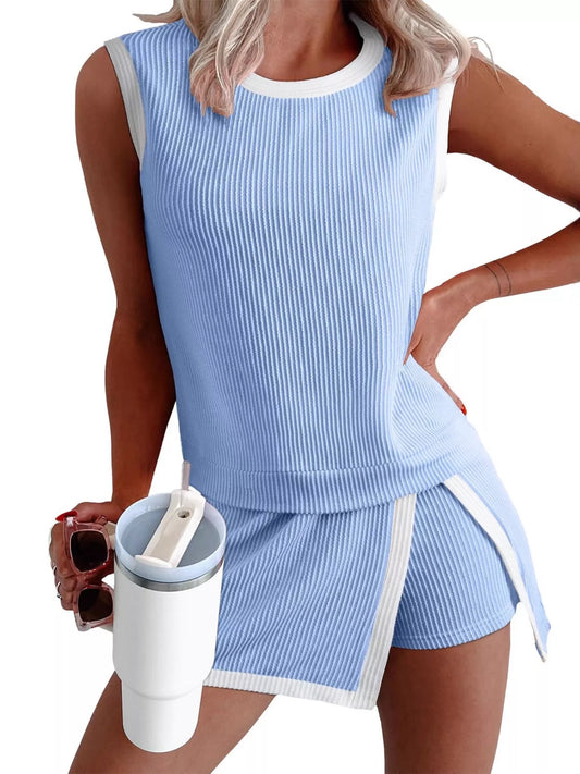 Ribbed Knit Sleeveless Top and Skort Set  Shop One Place