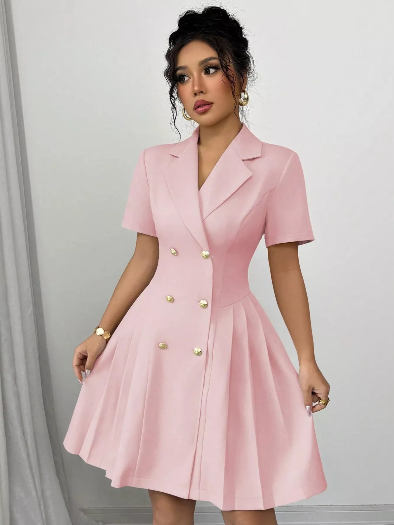 Double-Breasted Pleated Blazer Dress  Shop One Place