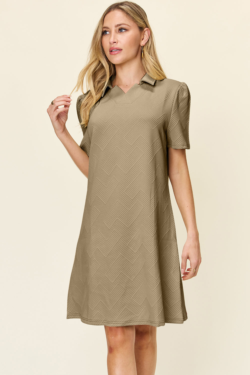 Double Take Full Size Texture Collared Neck Short Sleeve Dress  Shop One Place
