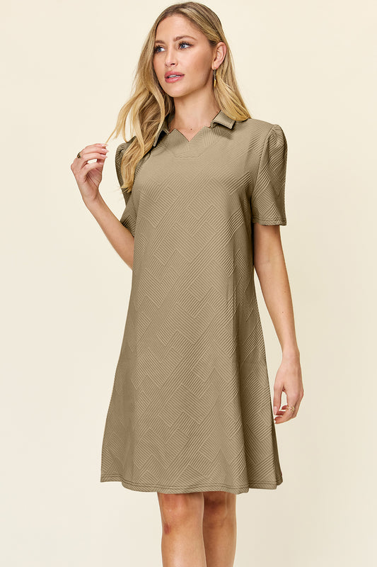 Double Take Full Size Texture Collared Neck Short Sleeve Dress  Shop One Place