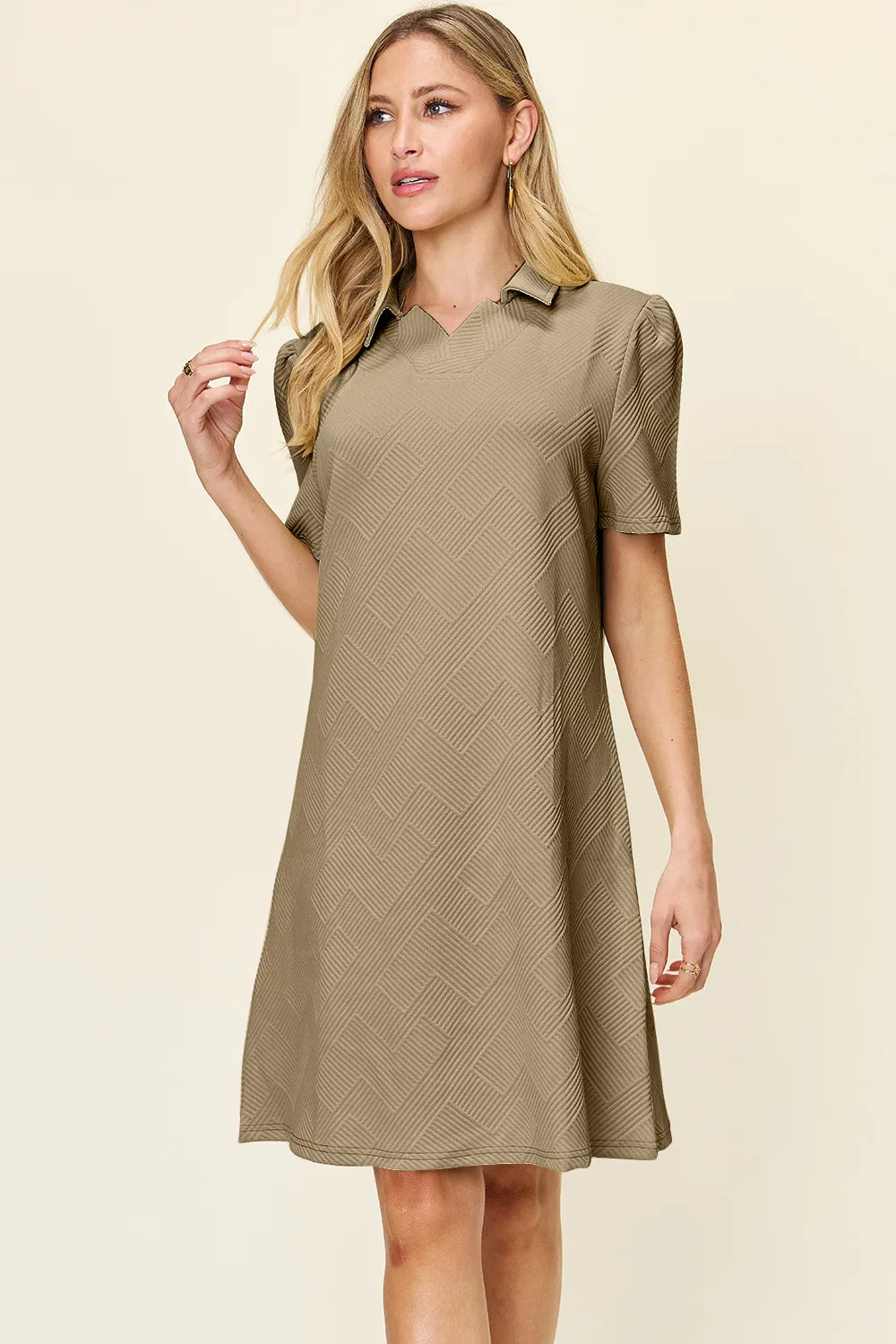 Double Take Full Size Texture Collared Neck Short Sleeve Dress  Shop One Place