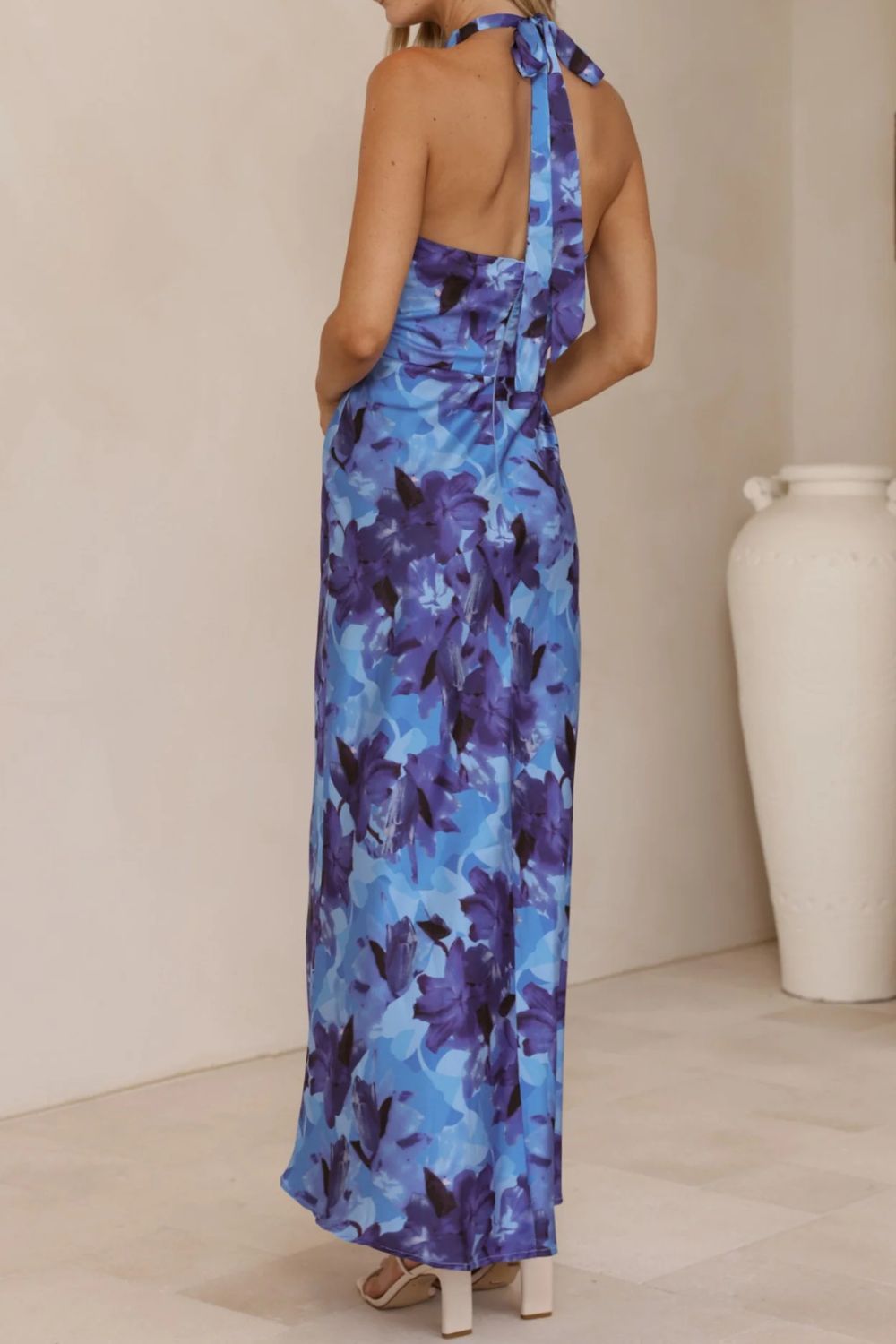 Floral Print Halter Neck Maxi Dress  Shop One Place