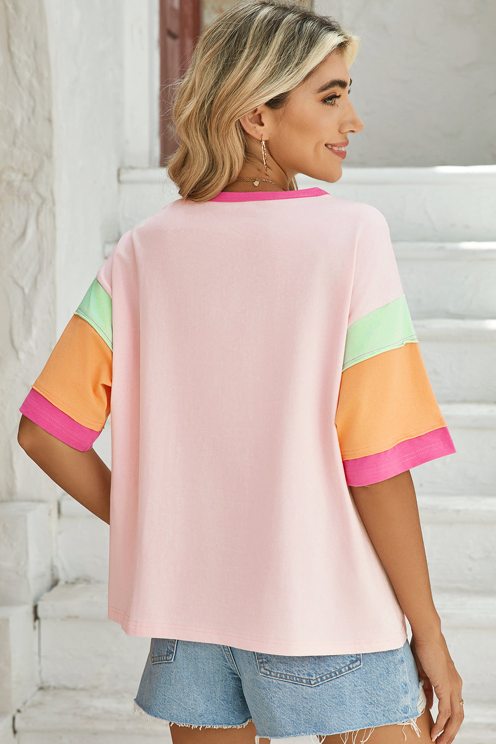 Green Color Block Sleeve Round Neck Oversize Top  Shop One Place